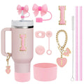 Axyaa 10-Piece Cup Accessories Set with Straws, Brush, Flower Charm, & Spill-Proof Stopper
