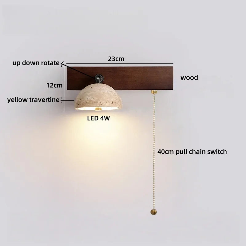 Axyaa White Glass LED Wall Sconce Lamp Yellow Travertine Stone Mirror Light