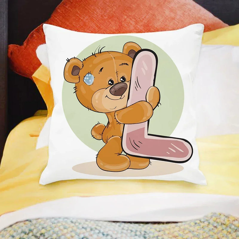 Axyaa Cartoon Bear Alphabet Print Cushion Cover - Children's Room Decor