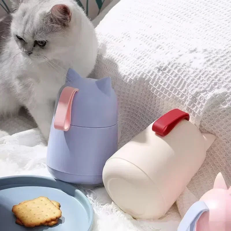 Axyaa Cat Ear Soup Cup with Spoon - Leak-proof & Portable Breakfast Cup