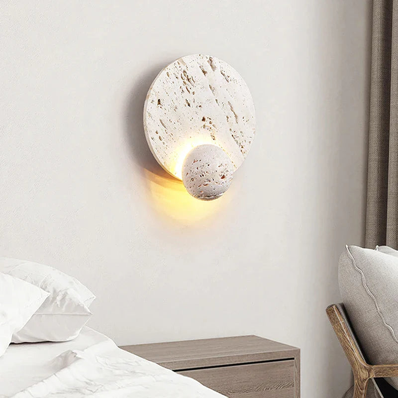 Axyaa White Cave Stone Disk Wall Lamp: Modern Room Decoration with LED Lights