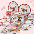 Axya 60-Piece Bone Dinnerware Set with Soup Bowls, Spoons, Plates, and Chopsticks