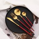 Axyaa 16-Piece Red Gold Matte Stainless Steel Cutlery Set