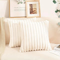Axyaa Pink Striped Faux Fur Cushion Cover 18x18in for Home Decor