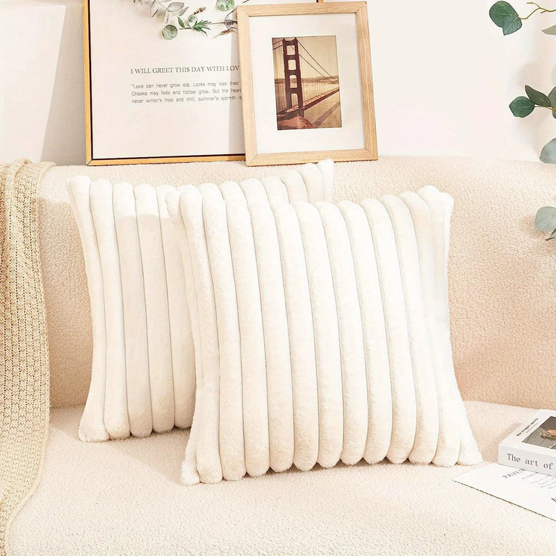 Axyaa Pink Striped Faux Fur Cushion Cover 18x18in for Home Decor