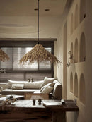 Axyaa Hand-Woven Rattan Chandelier Circular Bamboo Light for Countryside Restaurant