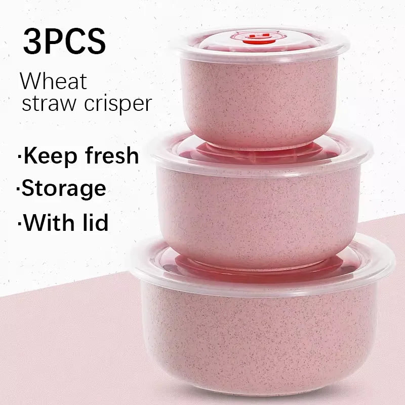Axyaa Wheat Straw Fresh-Keeping Bowl Set with Lid - Microwaveable Round Lunch Box