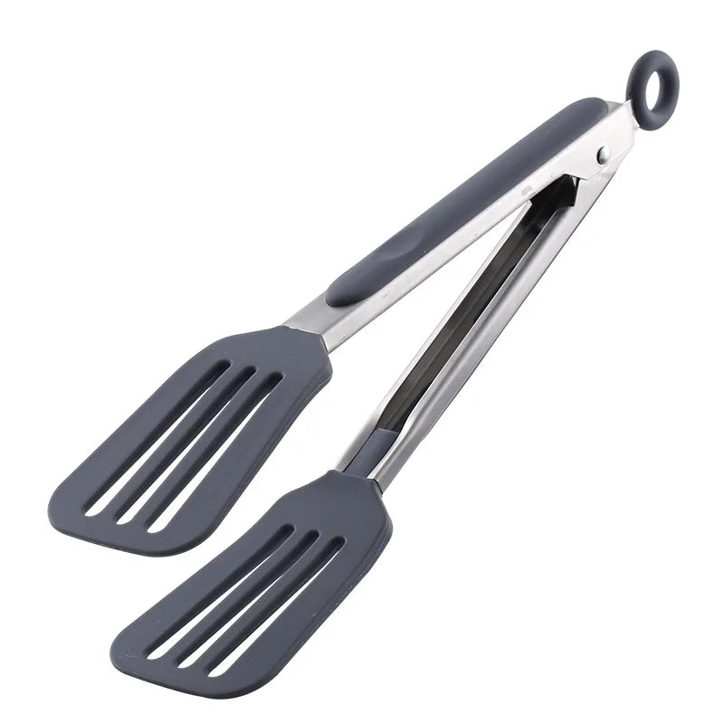 Axyaa Silicone Food Tongs Stainless Steel Grill Clamp Kitchen Utensils