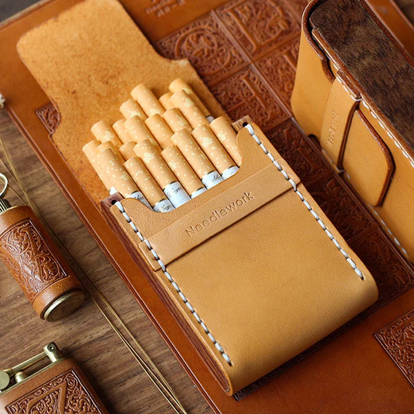 Axya Retro Cowhide Wooden Cigarette Case, High-Grade, Ultra-Thin, Men's Gift