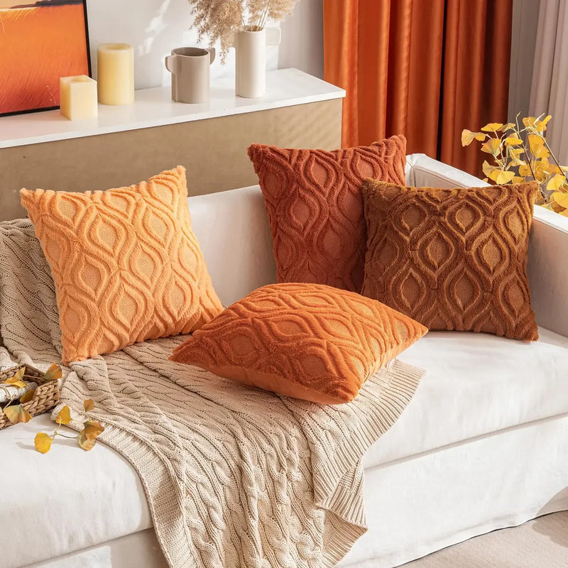 Axyaa Rust Orange Plush Wool Throw Pillow Cover 45x45CM for Sofa Living Room