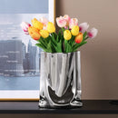 Axyaa Silver Ruffled Flower Vase Porcelain Arrangement Decoration Terrarium Home Décor