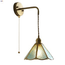 Axyaa Blue Glass LED Wall Sconce, Tiffany Style Pull Chain Switch Staircase Mirror Light