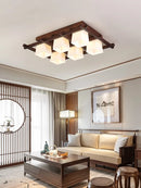 Axyaa Modern Wooden LED Ceiling Lamp with Glass Lampshade for Living Room
