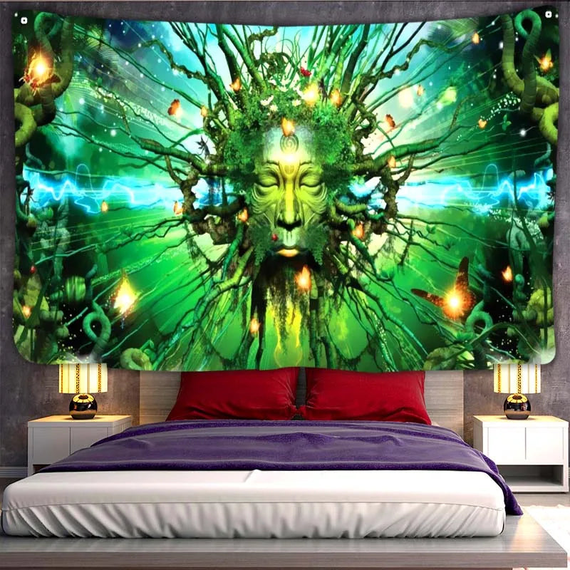 Axyaa Fluorescent Tapestry: Bohemian Mystic Design for Home Decoration and Visual Art