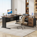 Axyaa Executive L-Shaped Desk with File Cabinet, Storage Shelves & Drawers