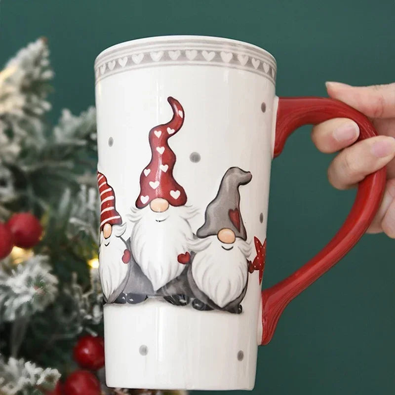 Axyaa Cartoon Elk Embossed Ceramic Christmas Mug, 550ml Large Capacity Drinking Cup