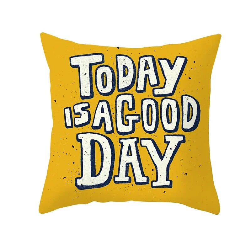 Nordic Cartoon Print Yellow Blue Cushion Cover 45*45cm by Axyaa