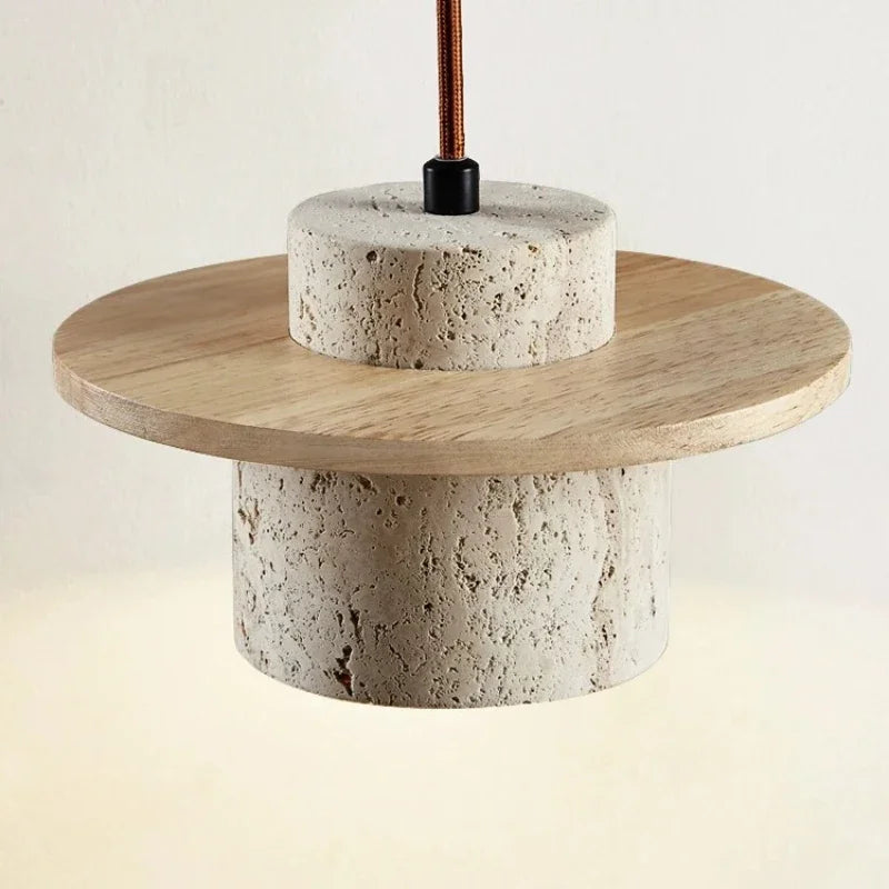 Axyaa Stone Wood Cream LED Pendant Chandelier for Bedroom Home Decor
