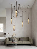 Axyaa Industrial Marble Iron Chain LED Chandelier for Home Décor