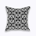 Axyaa Navy/White Embroidered Quatrefoil Pillow Cover 45x45cm Square Canvas Cotton