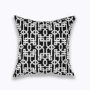 Axyaa Navy/White Embroidered Quatrefoil Pillow Cover 45x45cm Square Canvas Cotton