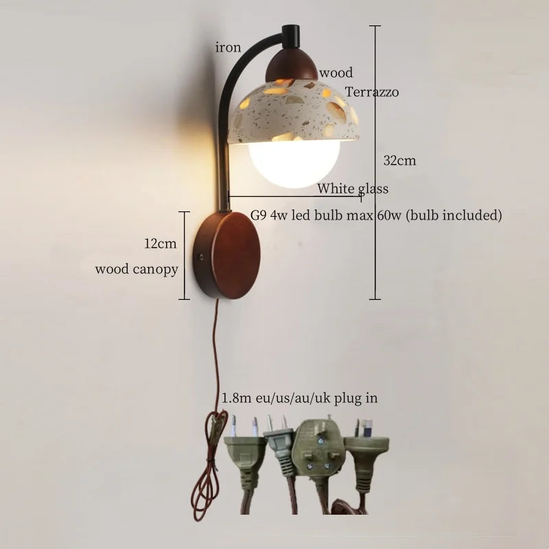Axyaa Wabi Sabi Terrazzo LED Wall Lamp Pull Chain Switch Stair Light