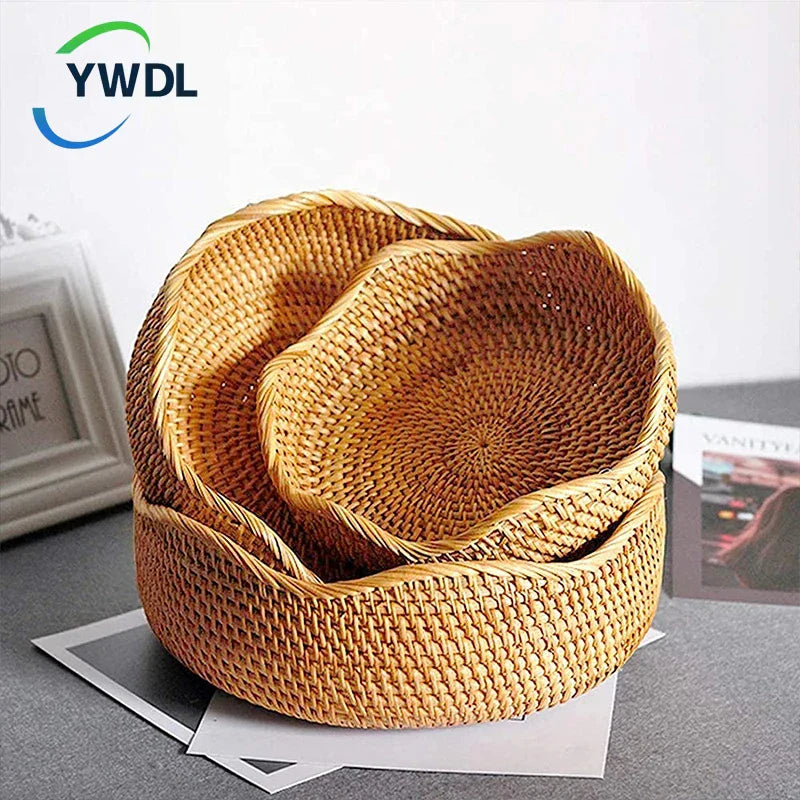Axya Hand-Woven Rattan Wicker Basket, Multi-Purpose Storage Box for Kitchen and Home
