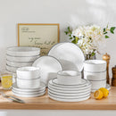 Axyaa Black Rim Dinnerware Set - 12/16/18/24 Pieces, Half Standing Edge