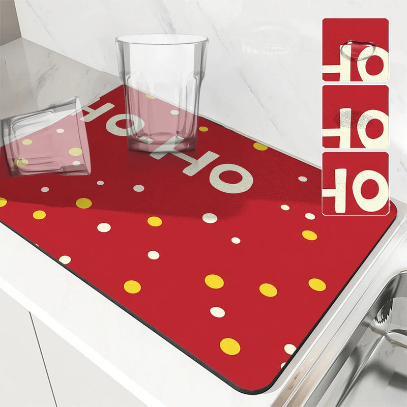 Axyaa Christmas Polka Absorbent Kitchen Mat, Antiskid & Quick Dry Dish Drying Pad