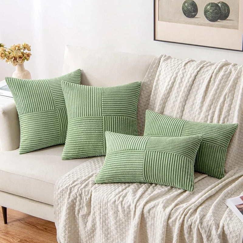 Axyaa Soft Striped Corduroy Throw Pillow Covers 18x18 Inch for Couch and Bed