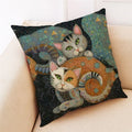 Axyaa Cat Print Linen Pillowcase 45x45cm Home Decor Cushion Cover