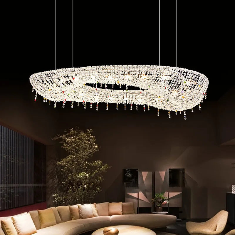 Axyaa Crystal Chandelier - Designer Chrome Luster LED Pendant Light for Living & Dining Rooms