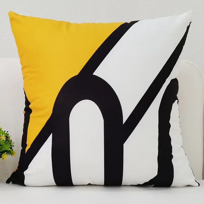 Axyaa Black Yellow Alphabet Letter Cushion Cover - Square Polyester Pillow Case