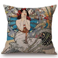 Axyaa Art Nouveau Mucha Gallery Cushion Cover - Beautiful Girl Pattern Linen Pillowcase