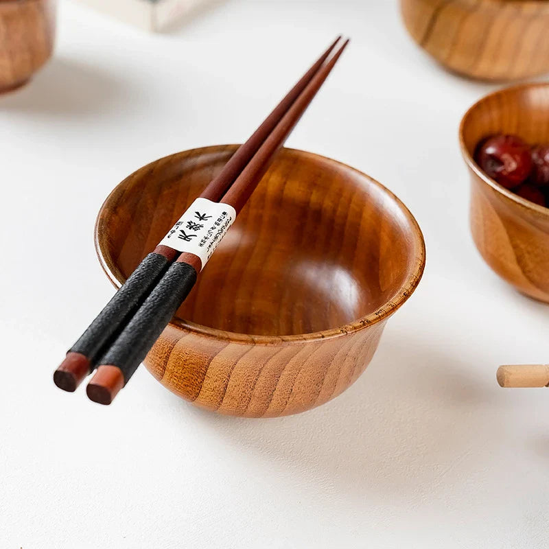 Axyaa Wooden Rice Soup Bowls - Japanese Style Eco-Friendly Tableware
