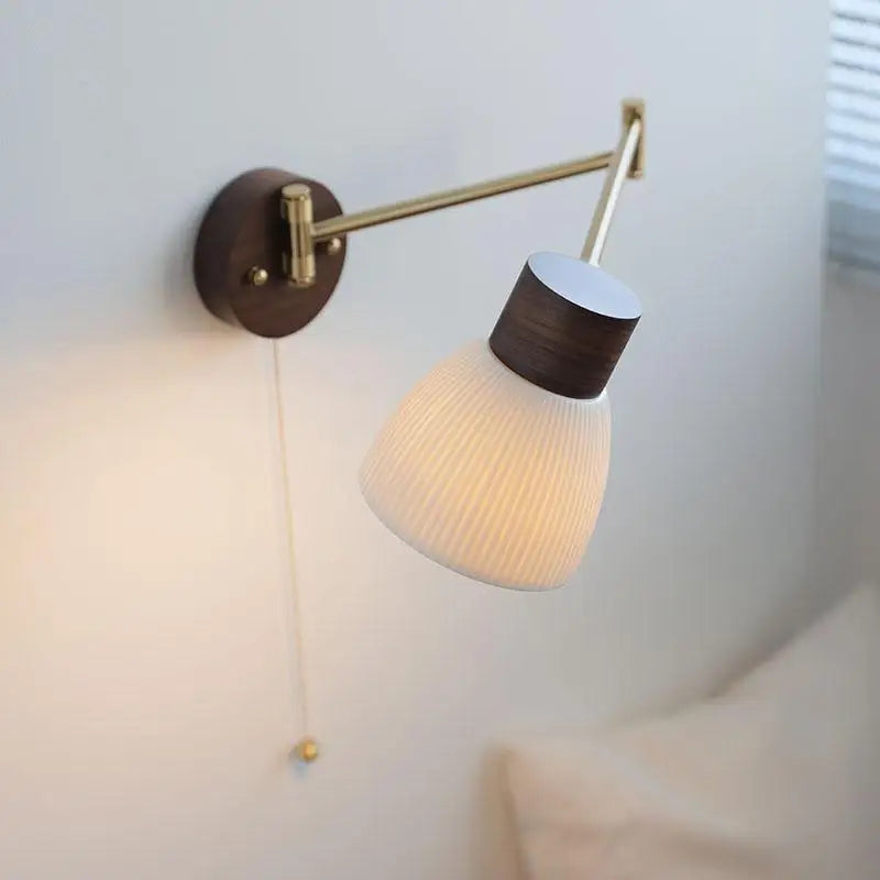 Axyaa Ceramic LED Wall Lamp, Swing Arm Rotate White Interior Light