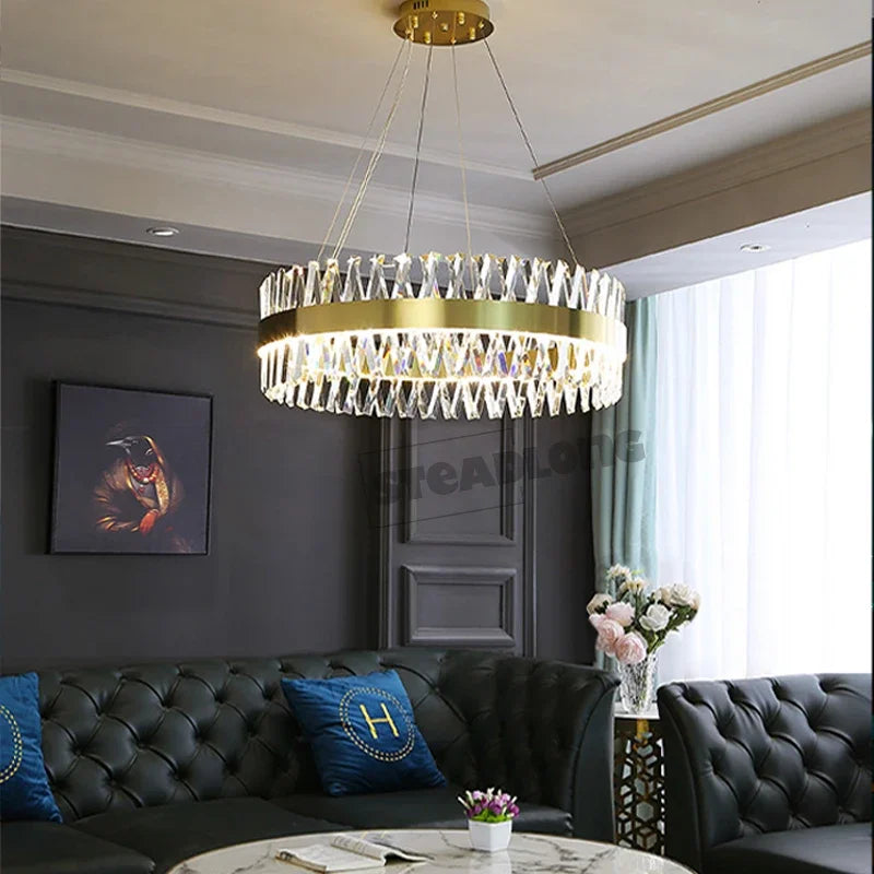 Axyaa Crystal Pendant Light: Modern Semi Round Hanging Room Lamp