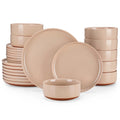 12/24pc Axyaa Sesame Glaze Stoneware Dinnerware Set - 4/6 Plates, Dessert & Bowl