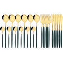 Axyaa Pink Gold Stainless Steel Cutlery Set - 24Pcs Mirror Dinnerware Flatware
