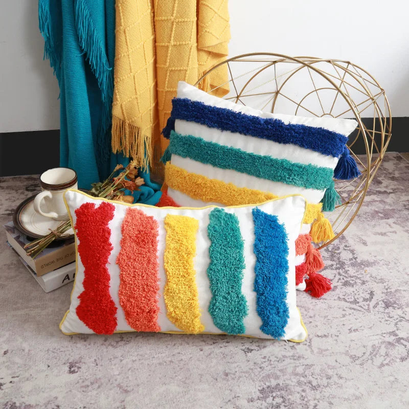 Tufted Rainbow Cushion Cover for Home Decor Axyaa Brand