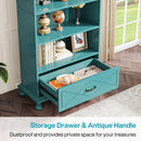 Axyaa 6-Shelf Bookcase with Drawer, 71" Tall, Solid Wood Legs