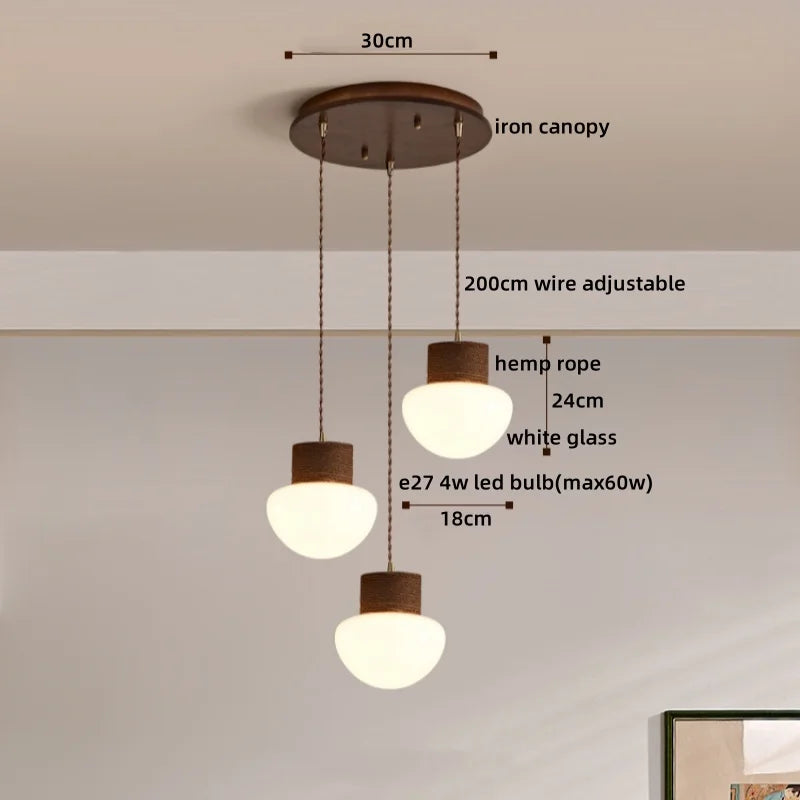 Axyaa Hemp Rope LED Pendant Lamps Nordic Glass Hanging Lights Fixture