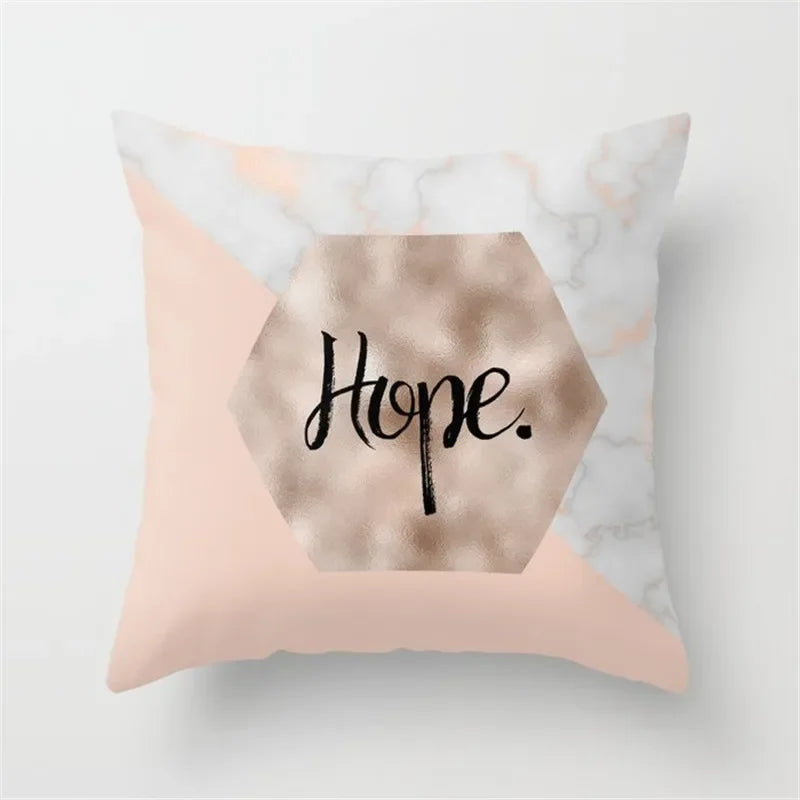 Pink Glitter Letter Flower Geometric Cushion Cover by Axyaa