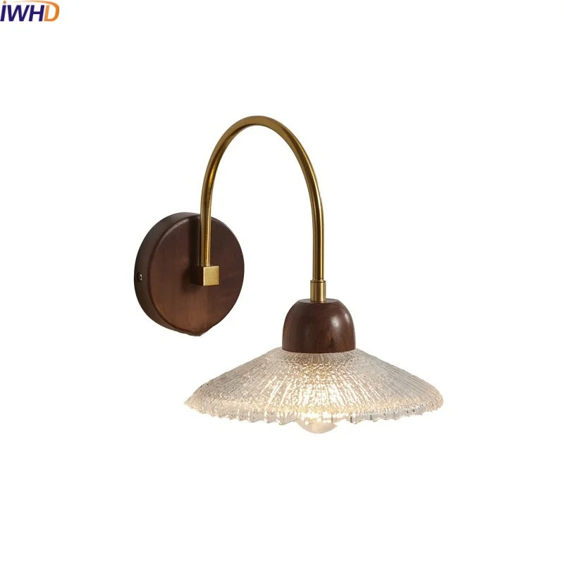 Axyaa Modern Wood Glass LED Wall Light for Bedroom and Living Room