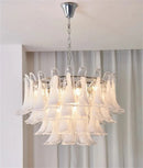 Axyaa Murano Glass Petal Shade Chandelier - White Pink Pendant Light