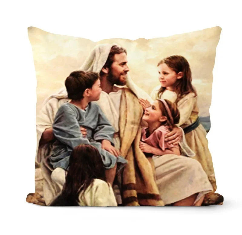 Retro Oil Painting Christmas Pillowcase - Axyaa Nativity Cushions Case Jesus Christ Print Throw Pillows Case