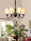 Axyaa Retro Iron Lampholder with Fabric Lampshade LED Chandelier for Bedroom, Dining, Living Room