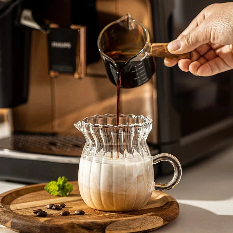 Axya Stripe Milk Jug Glass Cup With Handle Separator Fair Cup Home Cafe Drinkware