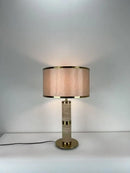 Axyaa Travertine Table Lamp with Fabric Lampshade & LED Bulb