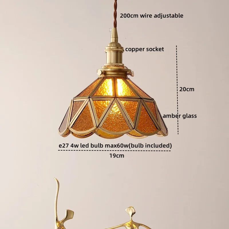 Axyaa Glass Copper LED Pendant Light for Home Decor - Nordic Style